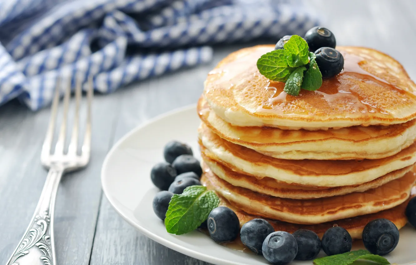 Photo wallpaper berries, blueberries, pancakes, pancakes