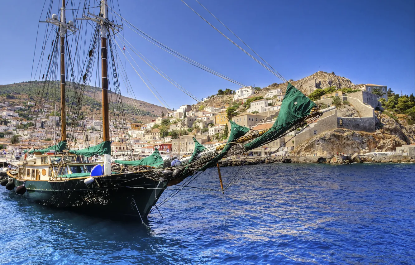 Photo wallpaper sea, nature, sailboat, Greece, the ship, Greece