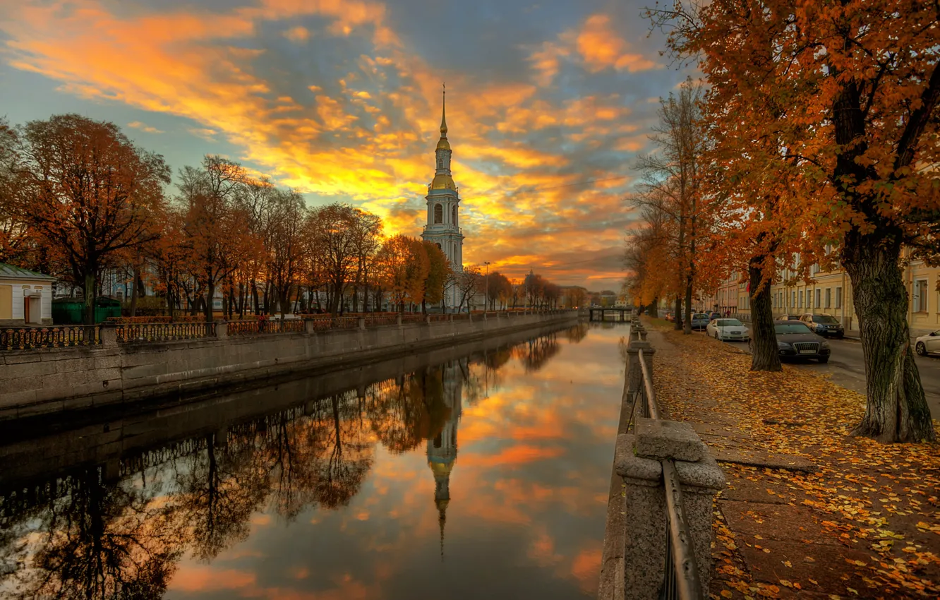 Photo wallpaper autumn, clouds, reflection, Saint Petersburg