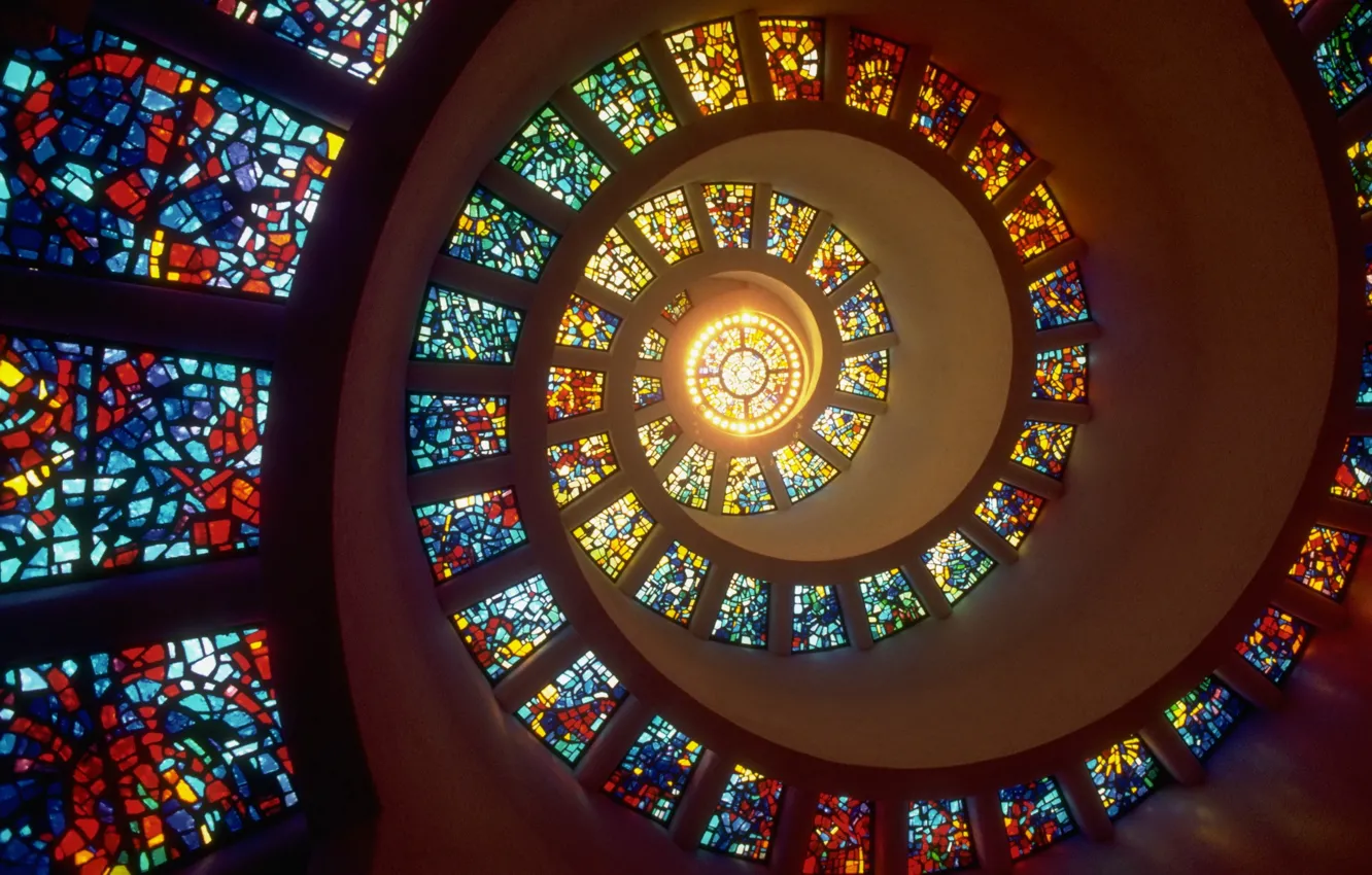 Photo wallpaper light, spiral, window, stained glass