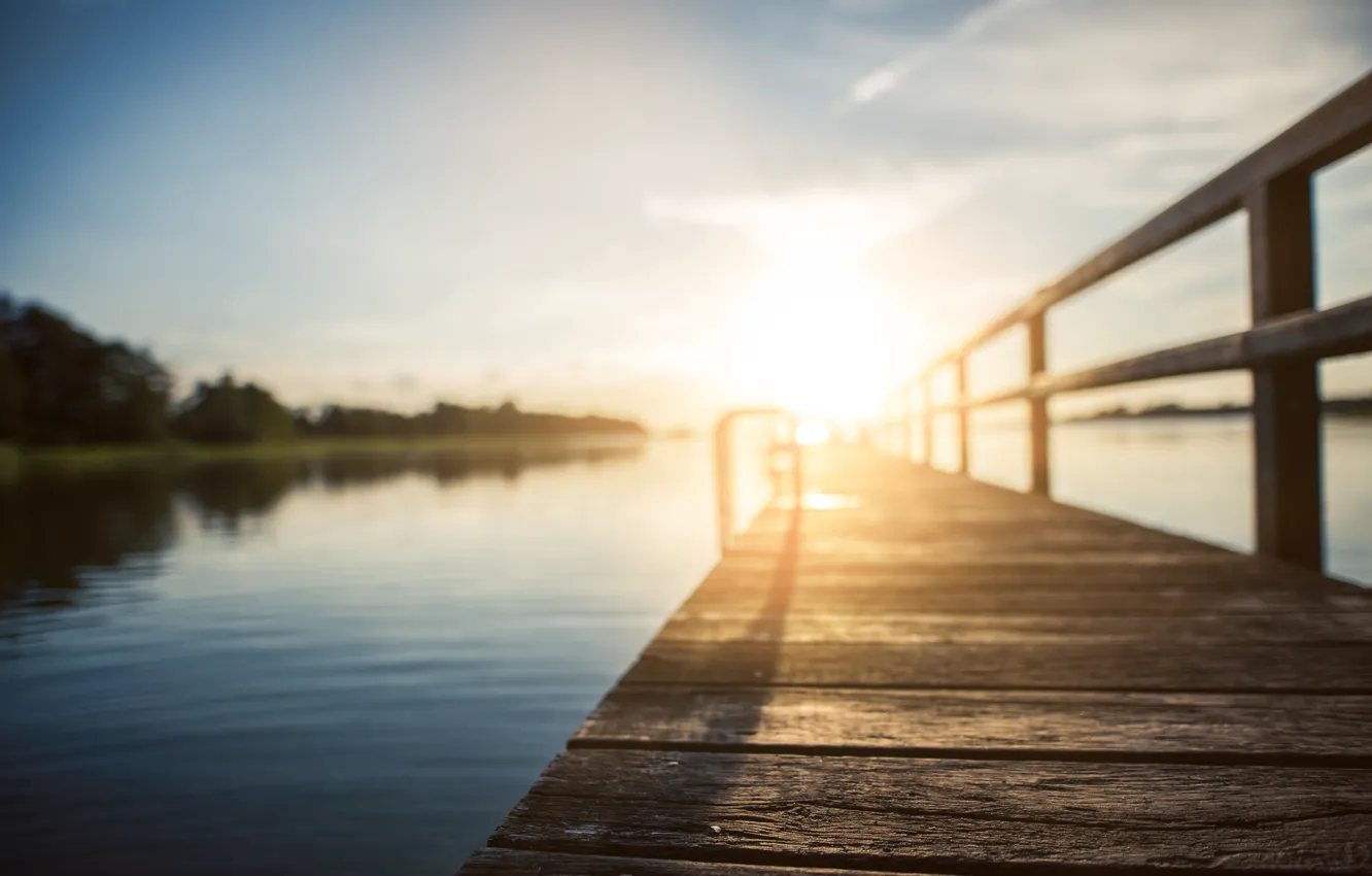 Photo wallpaper sunset, lake, the evening, pier