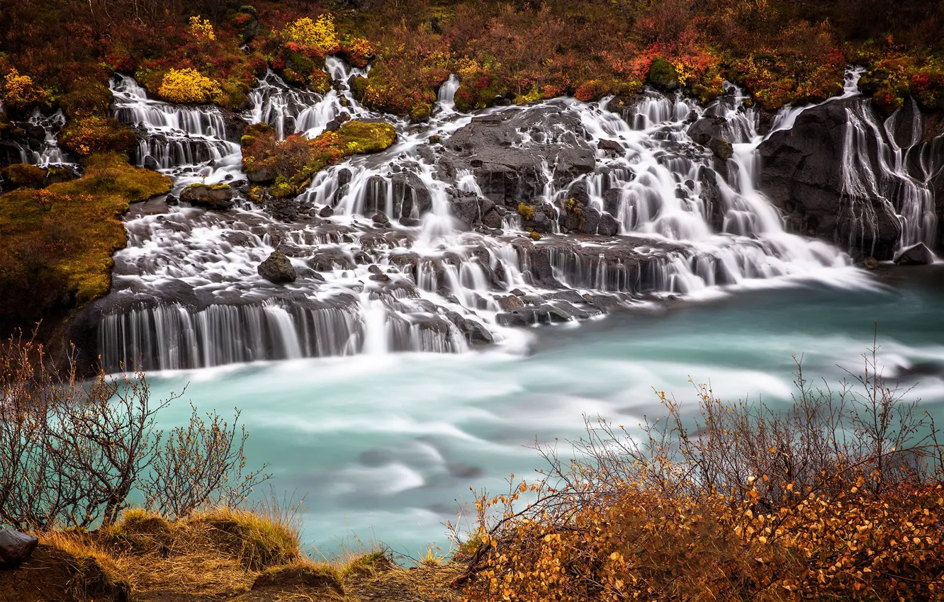 Photo wallpaper rock, waterfall, stream, cascade, Iceland