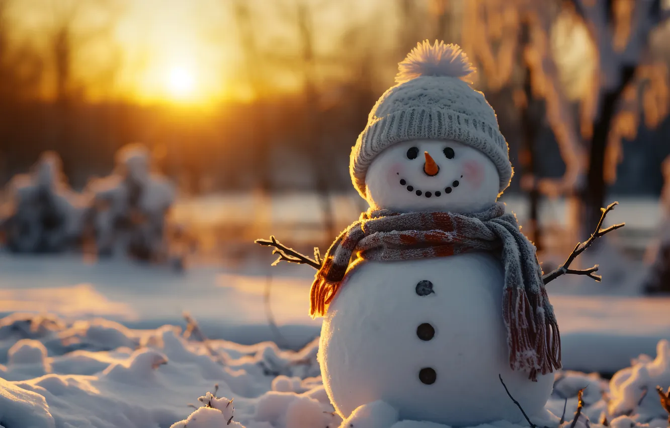 Photo wallpaper winter, snow, new year, Christmas, snowman, Christmas, winter, snow