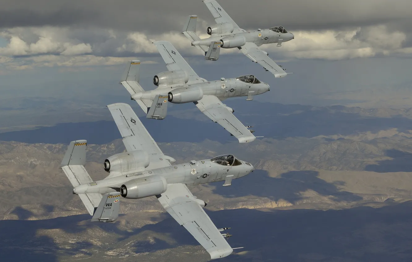 Photo wallpaper flight, three, attack, A-10, Thunderbolt II, Thunderbolt