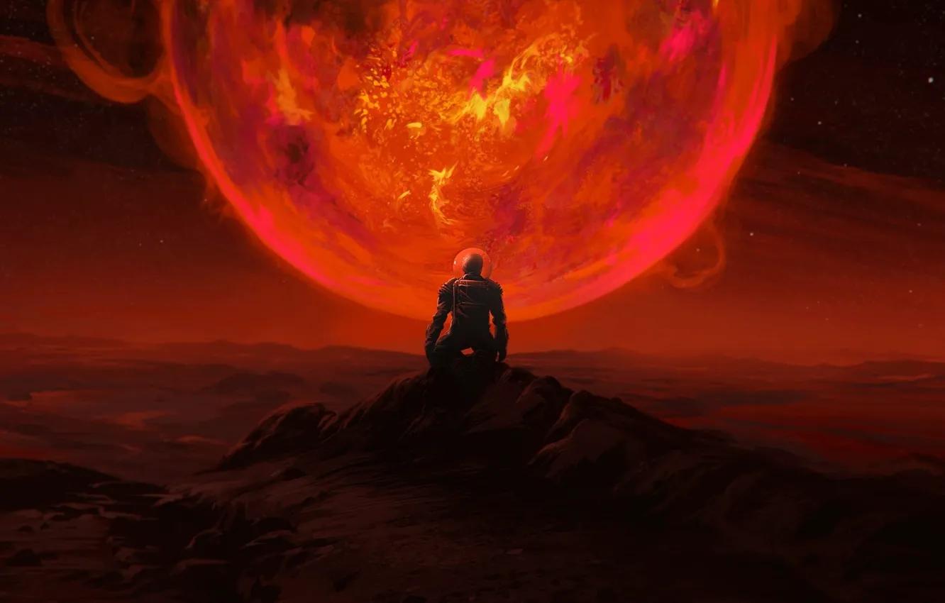 Photo wallpaper the sun, planet, the suit, astronaut