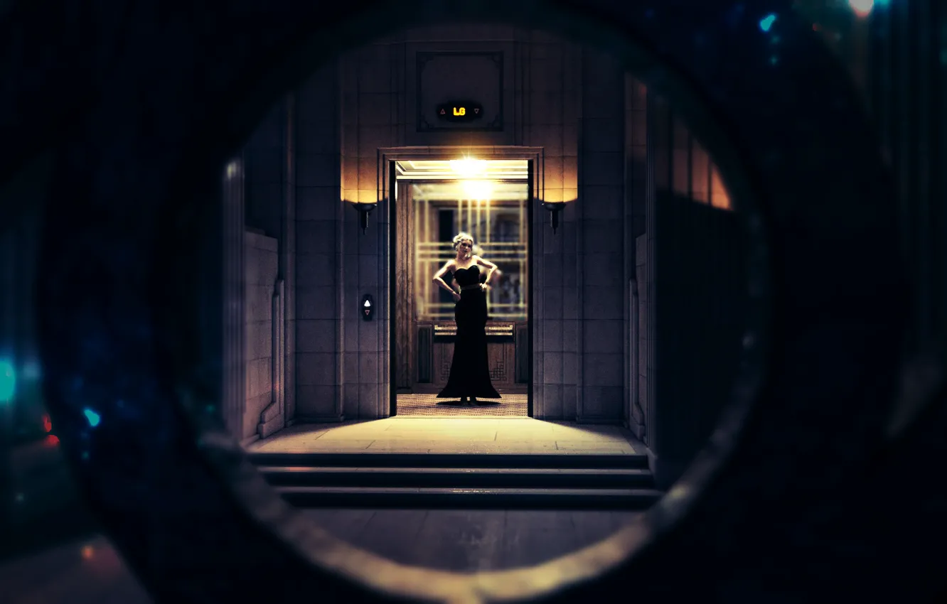 Photo wallpaper blonde, Light and Darkness, elevator