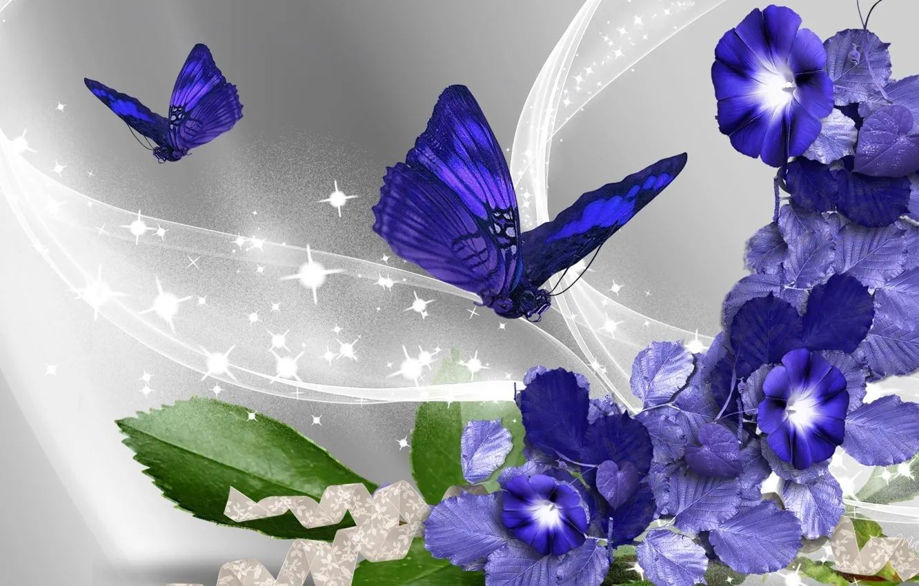 Photo wallpaper flowers, butterfly, wreath