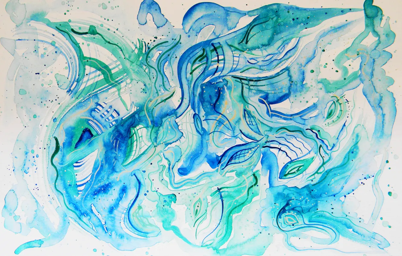 Photo wallpaper blue, oil, pastel, green, markers, gouache, Watercolor, acrylic