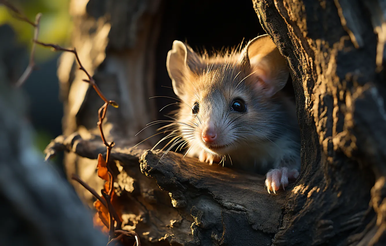 Photo wallpaper Look, Digital art, Mouse, Rodent, Face, AI art, The Art of Artificial Intelligence, Neural network