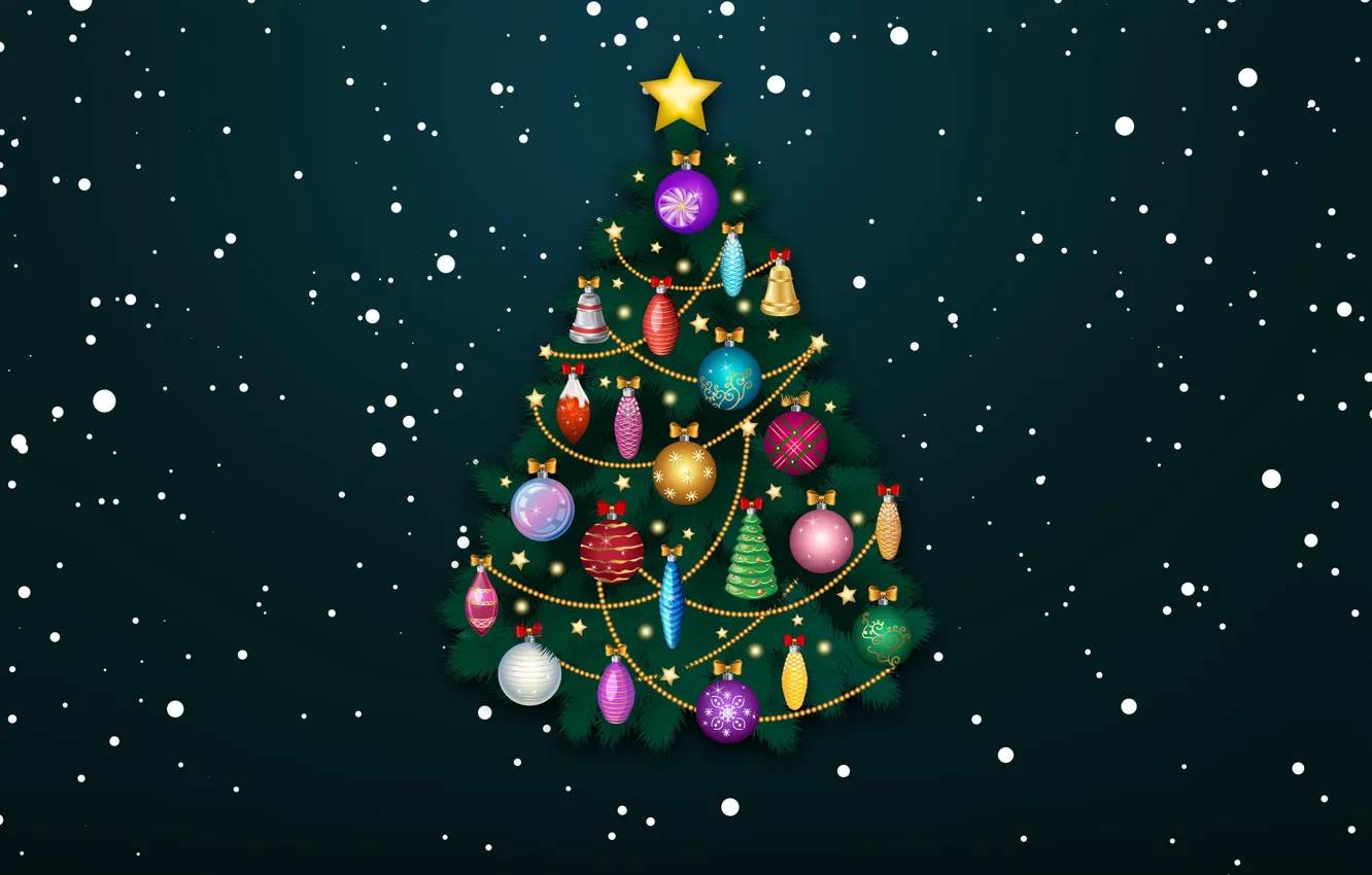 Photo wallpaper winter, snow, decoration, snowflakes, background, holiday, toy, tree