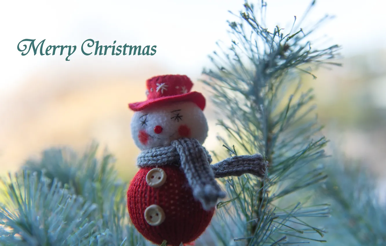 Photo wallpaper needles, branches, tree, Christmas, New year, snowman
