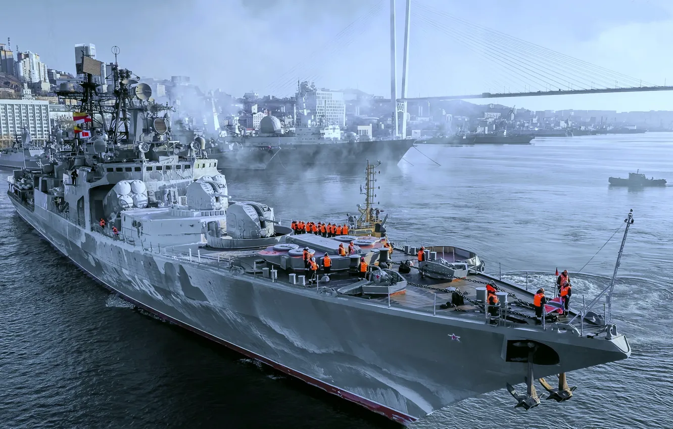 Photo wallpaper anti-submarine ship, mooring, Admiral Panteleyev