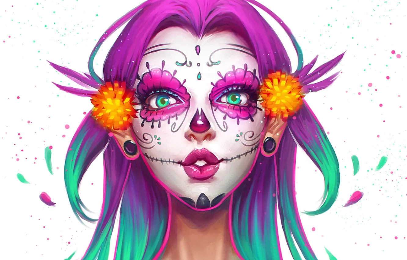 Photo wallpaper girl, face, skull, beauty, makeup, art, Sugar Skull