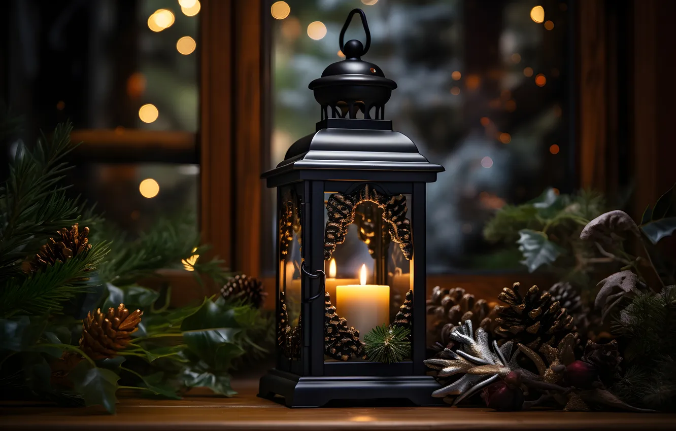 Photo wallpaper winter, snow, night, new year, Christmas, lights, Christmas, night