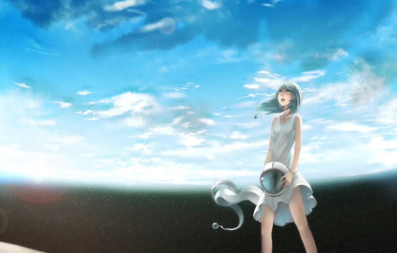Photo wallpaper the sky, girl, space, fiction, figure, planet, anime, the atmosphere