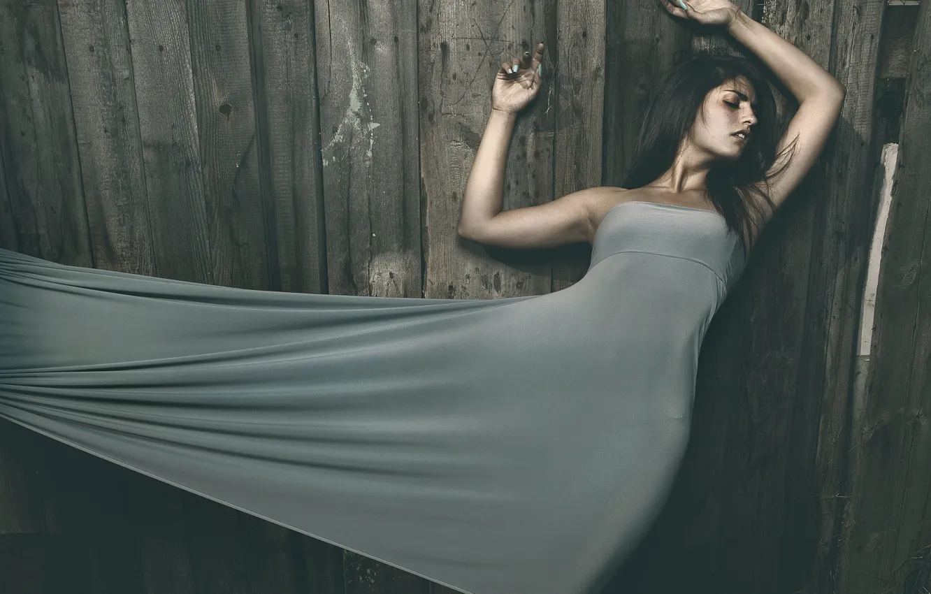 Photo wallpaper girl, sexy, pose, sweetheart, Board, the fence, figure, dress