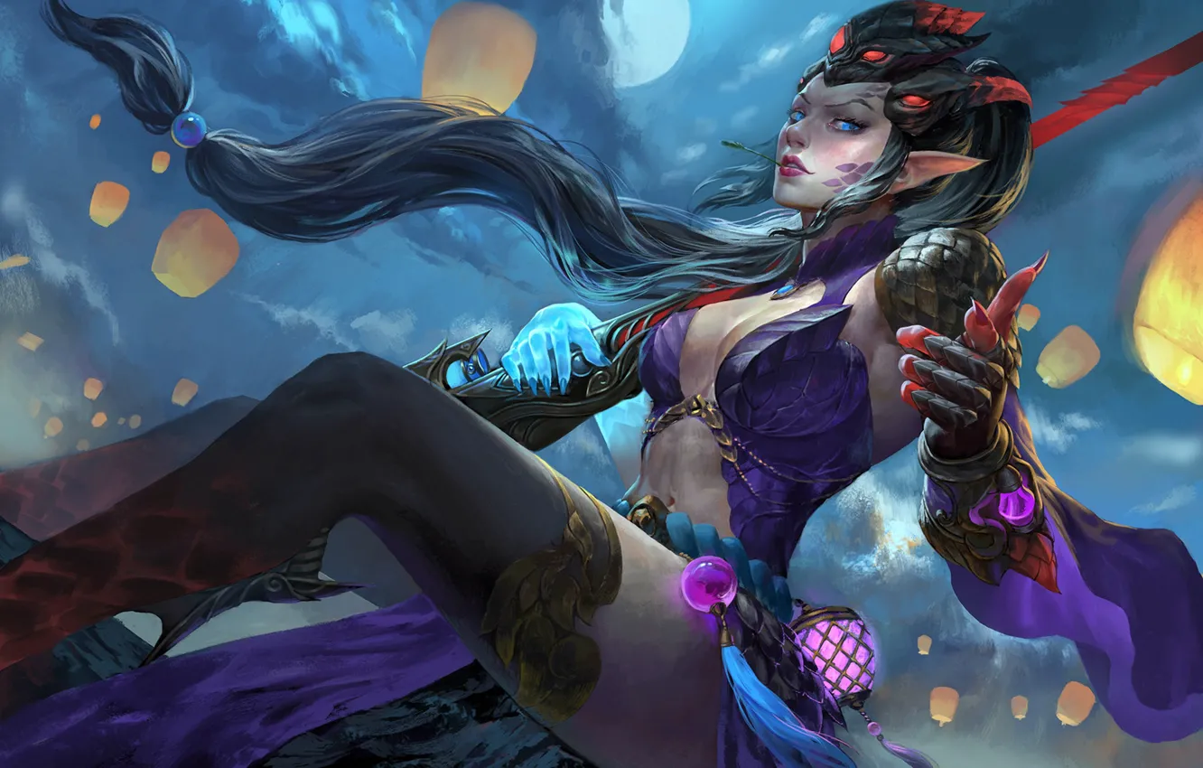 Photo wallpaper girl, fantasy, cleavage, long hair, legs, breast, blue eyes, lips