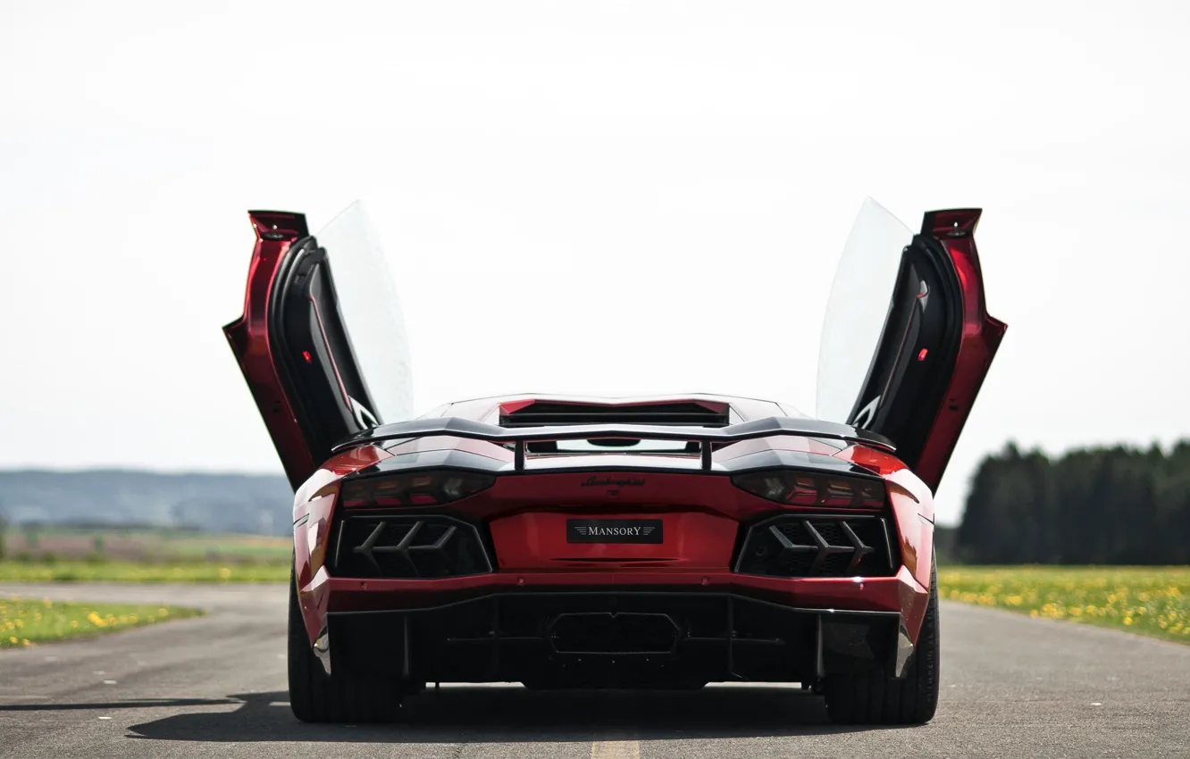 Photo wallpaper road, ass, door, supercar, Lamborghini Aventador