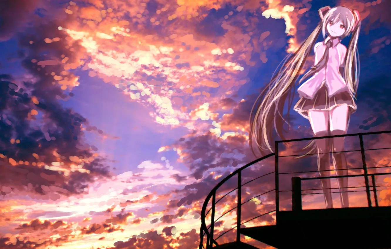 Photo wallpaper the sky, girl, sunset, Hatsune Miku, Vocaloid