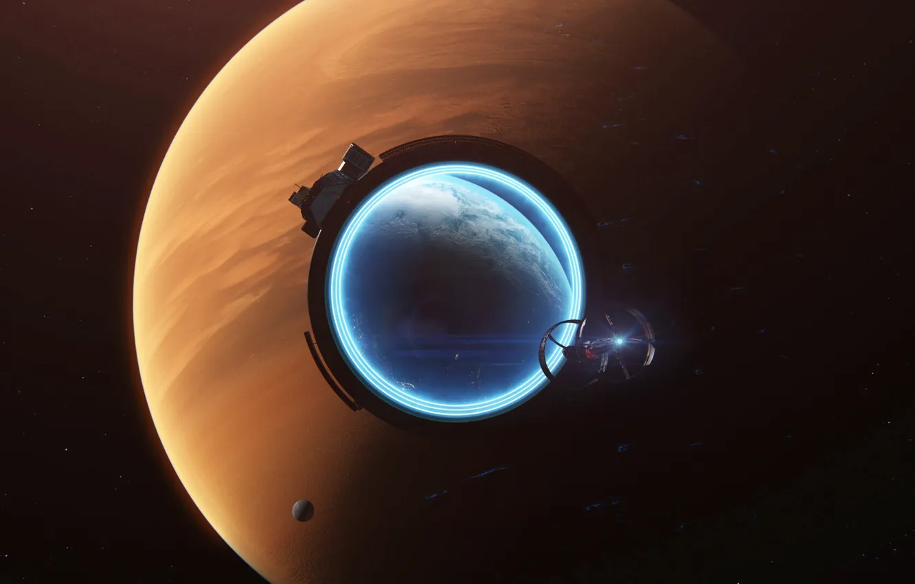 Photo wallpaper space, planet, gate, space, fantasy, science fiction, art, space station