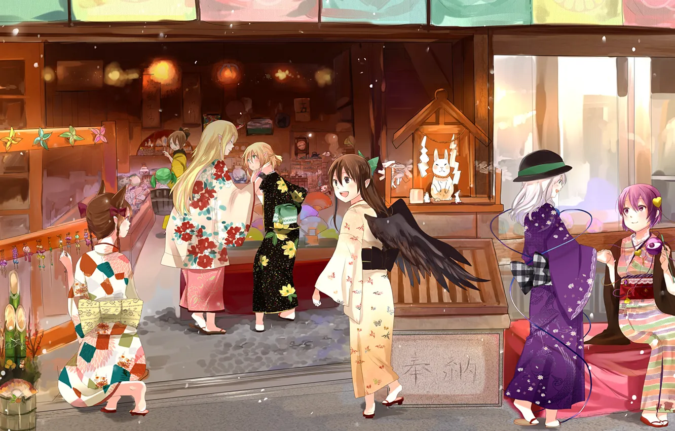 Photo wallpaper anime, art, girl, shop, kimono, shop