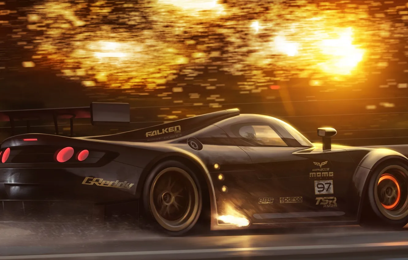 Photo wallpaper machine, lights, speed, art, supercar