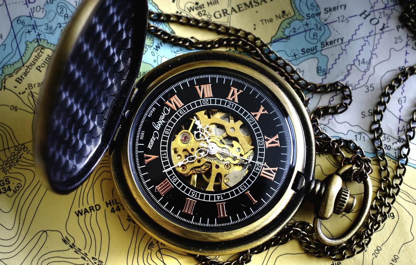 Photo wallpaper style, watch, mechanism, map, dial, chain