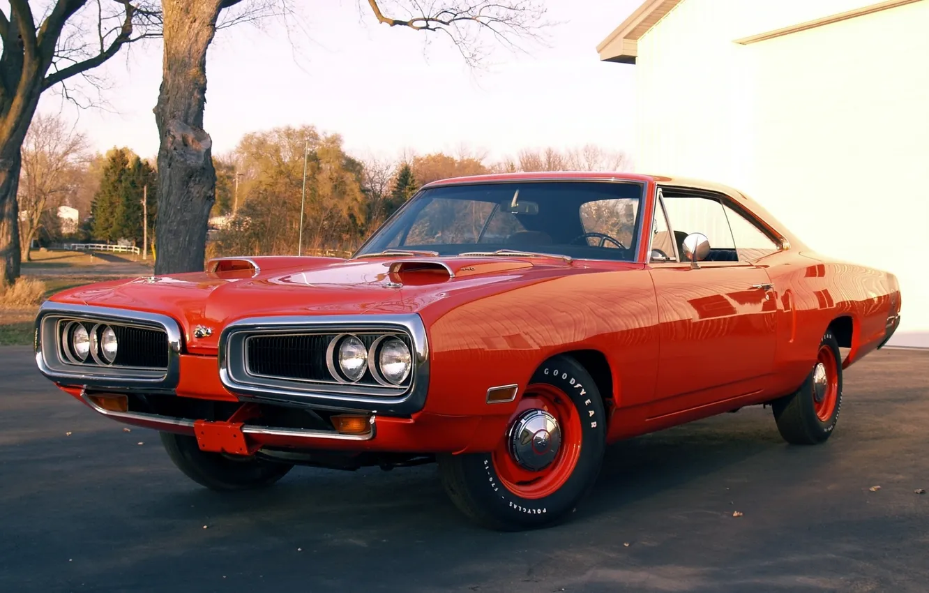 Photo wallpaper trees, orange, background, coupe, Dodge, Dodge, Coupe, 1970