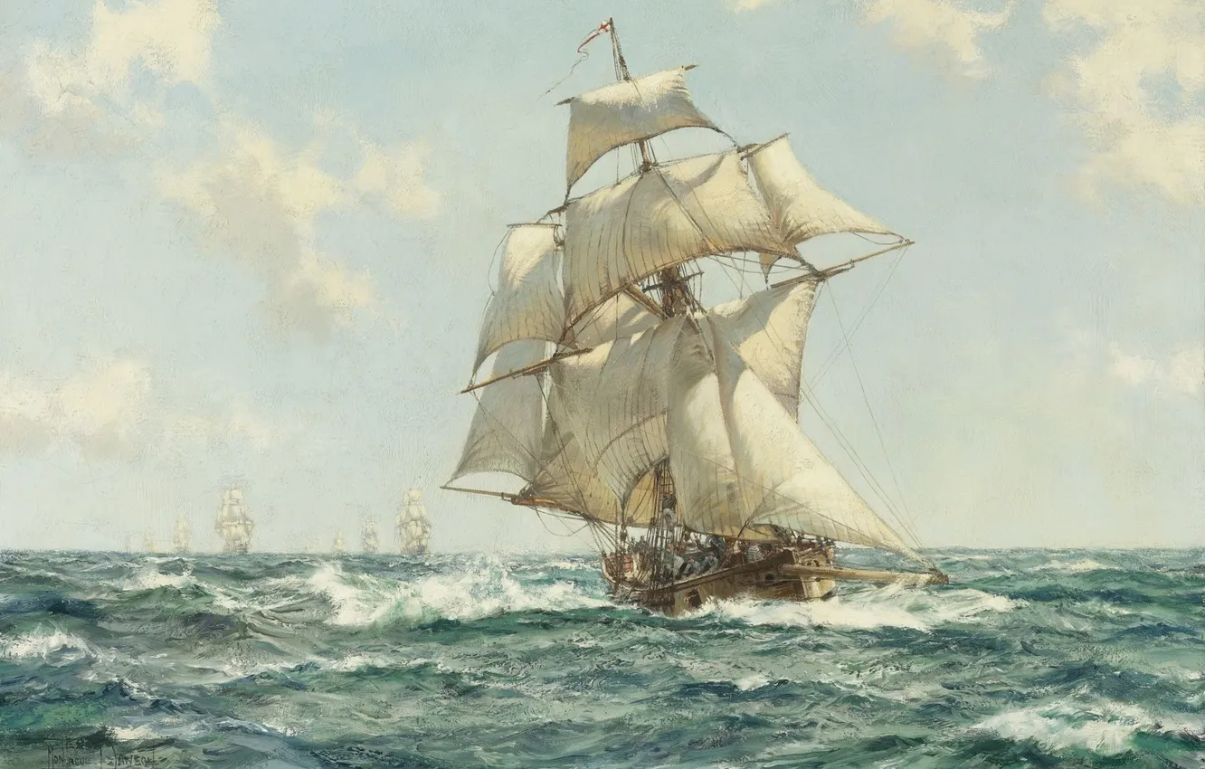 Photo wallpaper sea, wave, sailboat, Montague Dawson