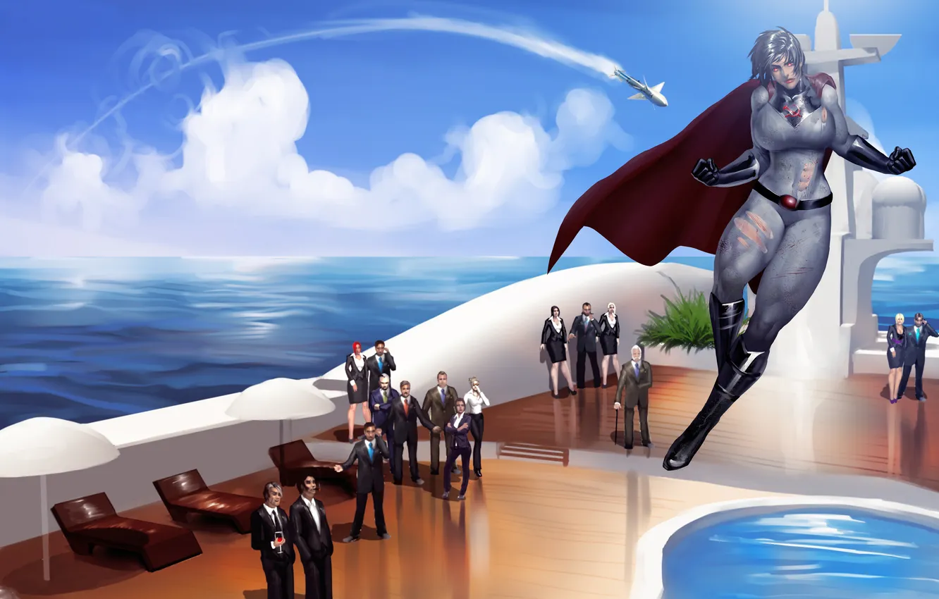 Photo wallpaper sea, ship, rocket, Soviet-Superwoman