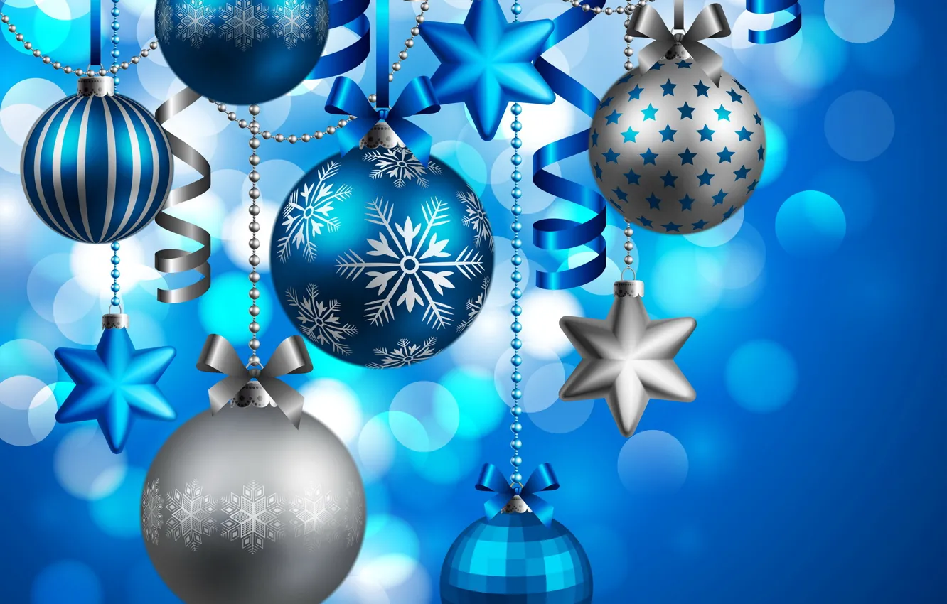 Photo wallpaper balls, New Year, Christmas, Christmas, balls, blue, New Year, decoration