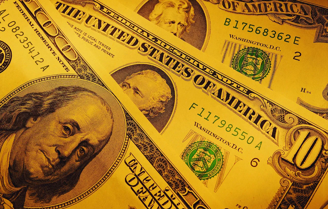 Photo wallpaper money, dollars, yellow background