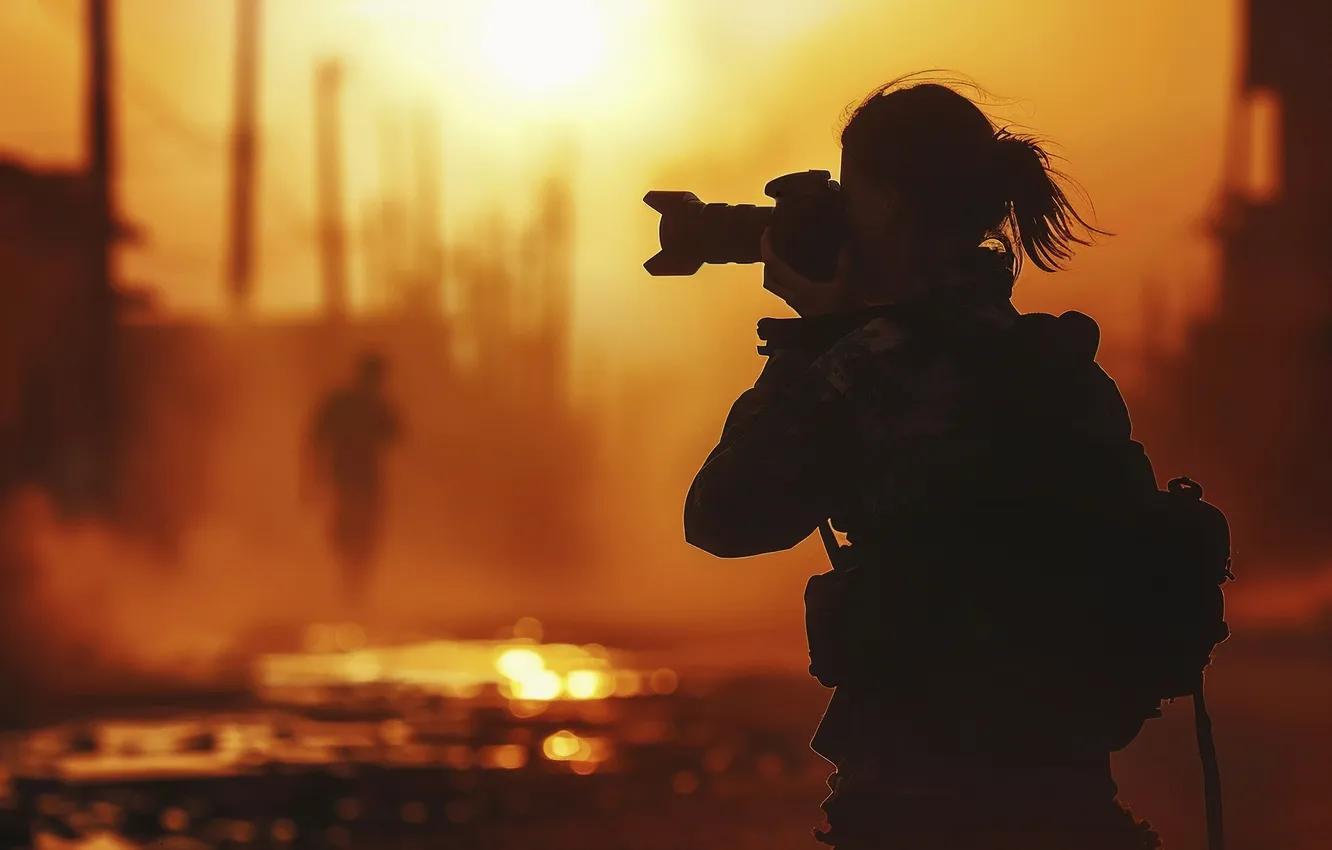 Photo wallpaper girl, dawn, the camera, digital art, AI art, The Art of Artificial Intelligence, War and …