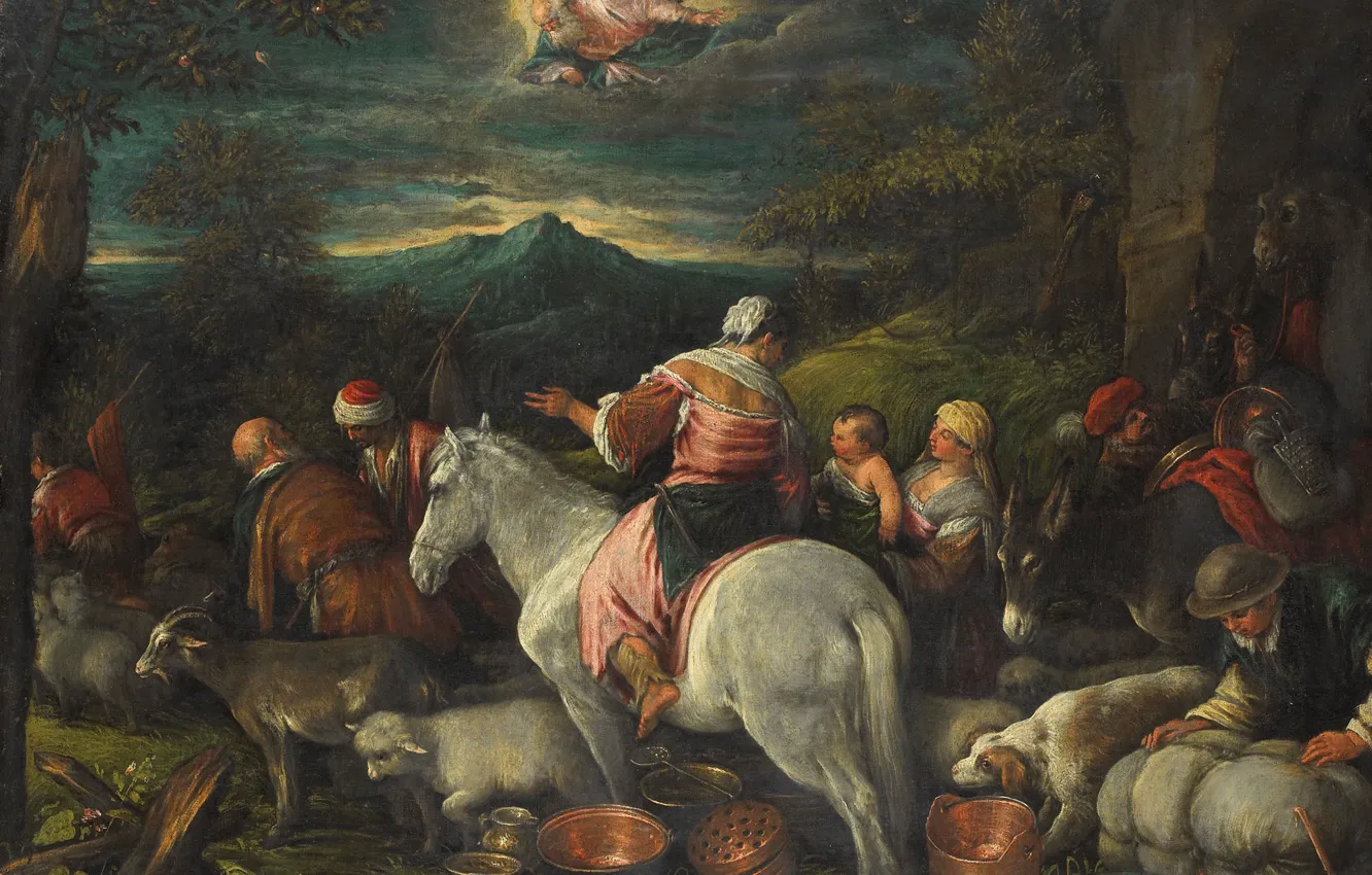Photo wallpaper oil, picture, canvas, mythology, Francesco Bassano, 1592, Abraham Leaves Haran, Francesco Bassano