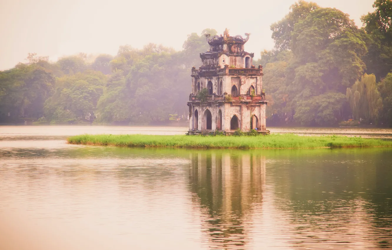 Photo wallpaper lake, Vietnam, Vietnam, hanoi, Hanoi, Hoan Kiem Lake, Turtle Tower, Hoan Kiem Lake