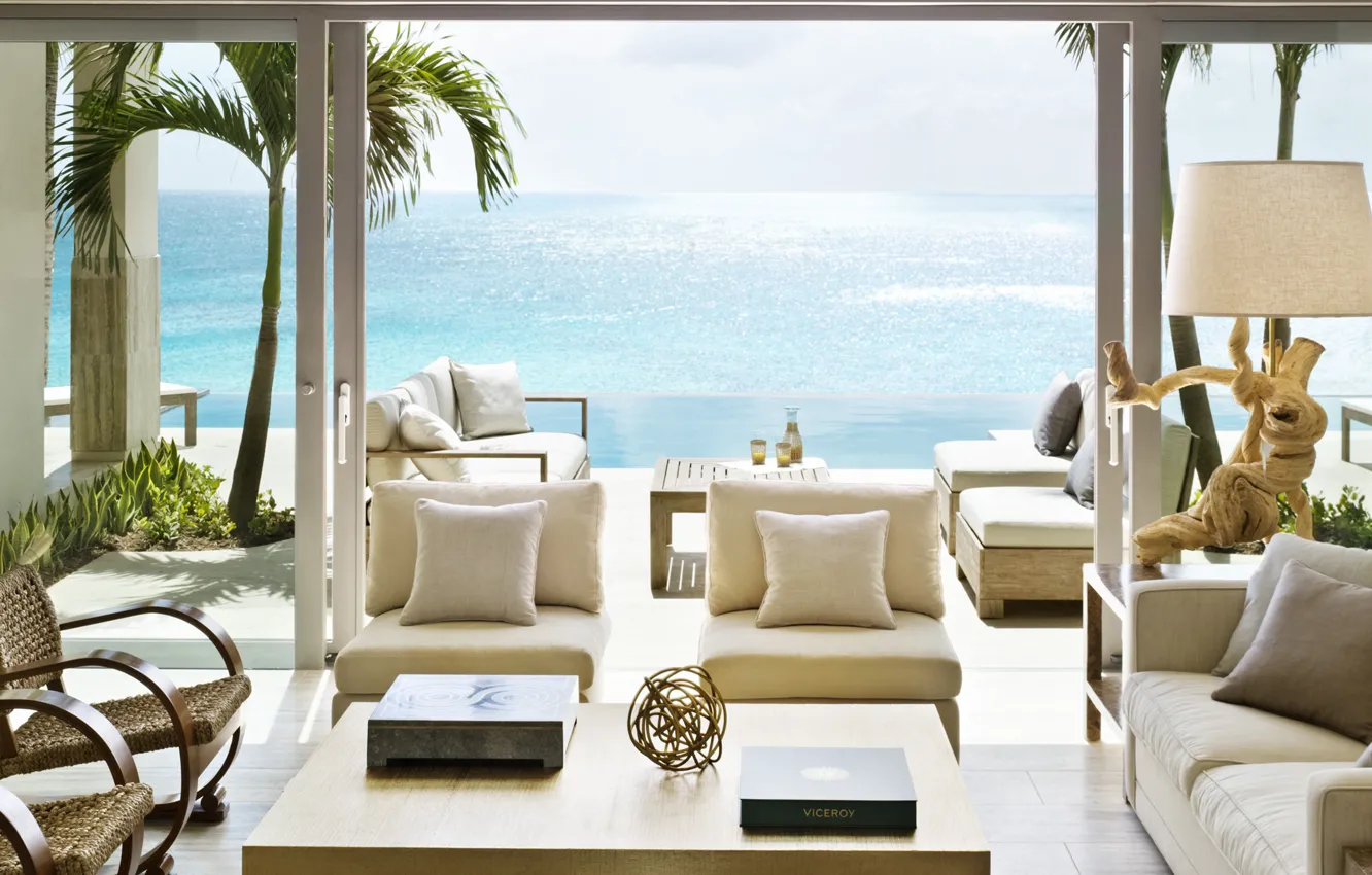 Photo wallpaper design, style, the ocean, furniture, Villa, view, interior, terrace