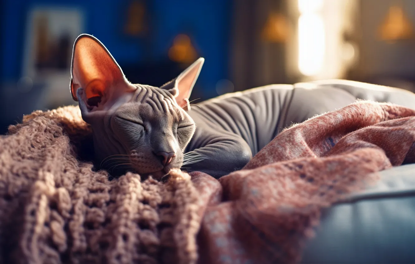 Photo wallpaper cat, cat, look, pose, grey, sleep, pillow, sleeping