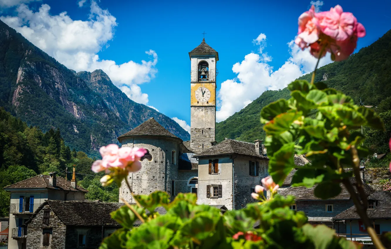 Photo wallpaper Switzerland, Church, Switzerland, Lavertezzo, Canton of Ticino, Lavertezzo Kirche