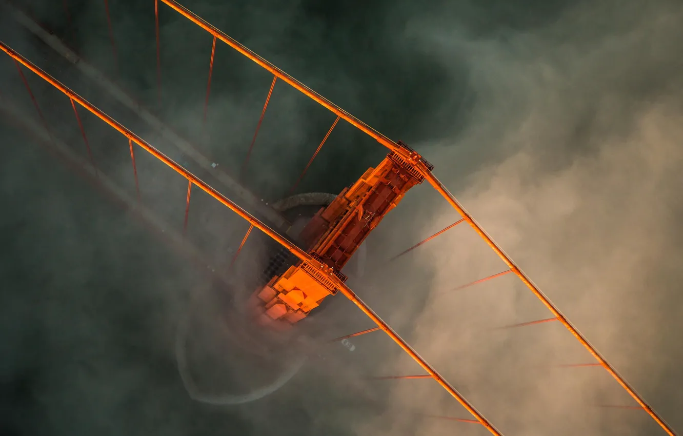 Photo wallpaper bridge, fog, Strait, height