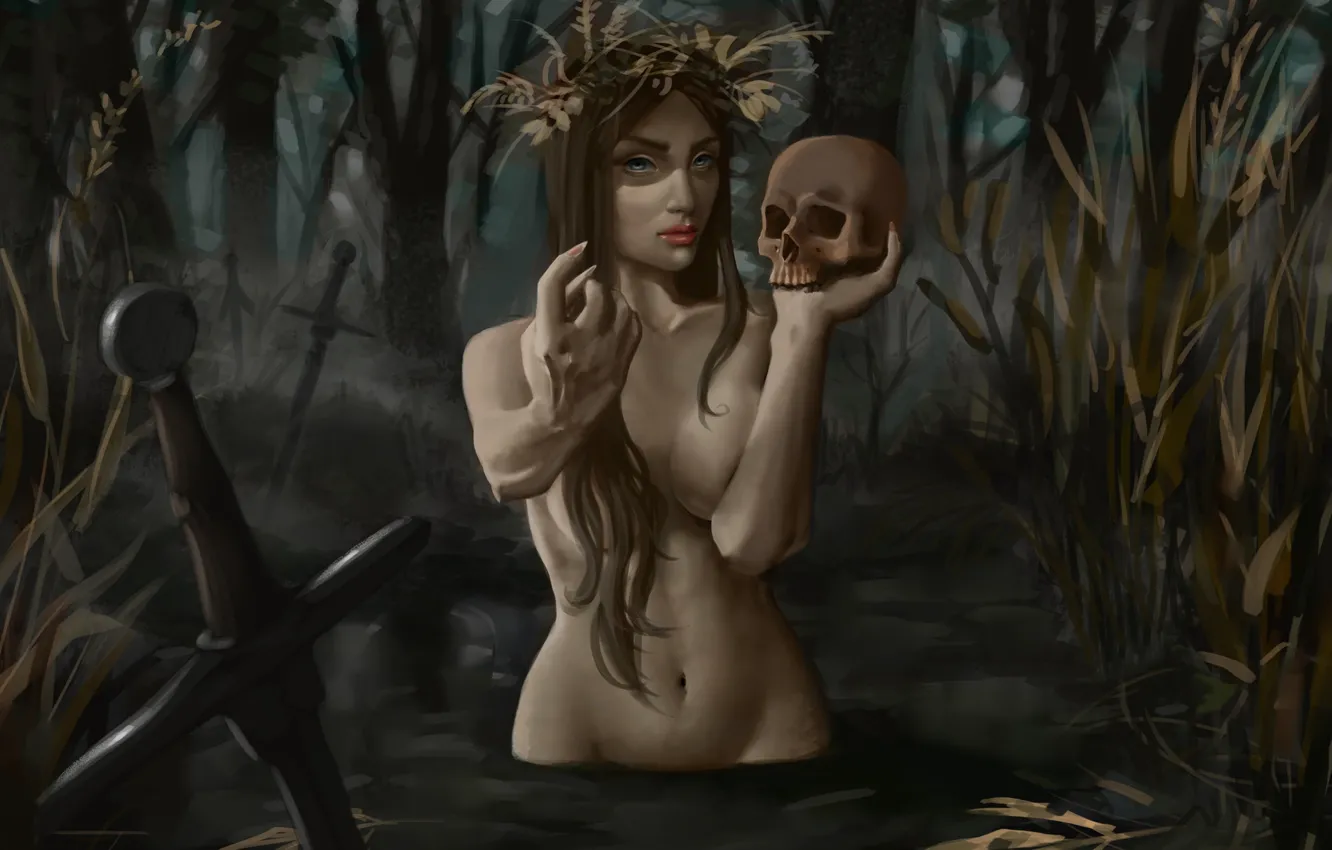 Photo wallpaper skull, swamp, claws, trap, swords, demoness, evil, lures, damn place, drowned, by Vulpes94