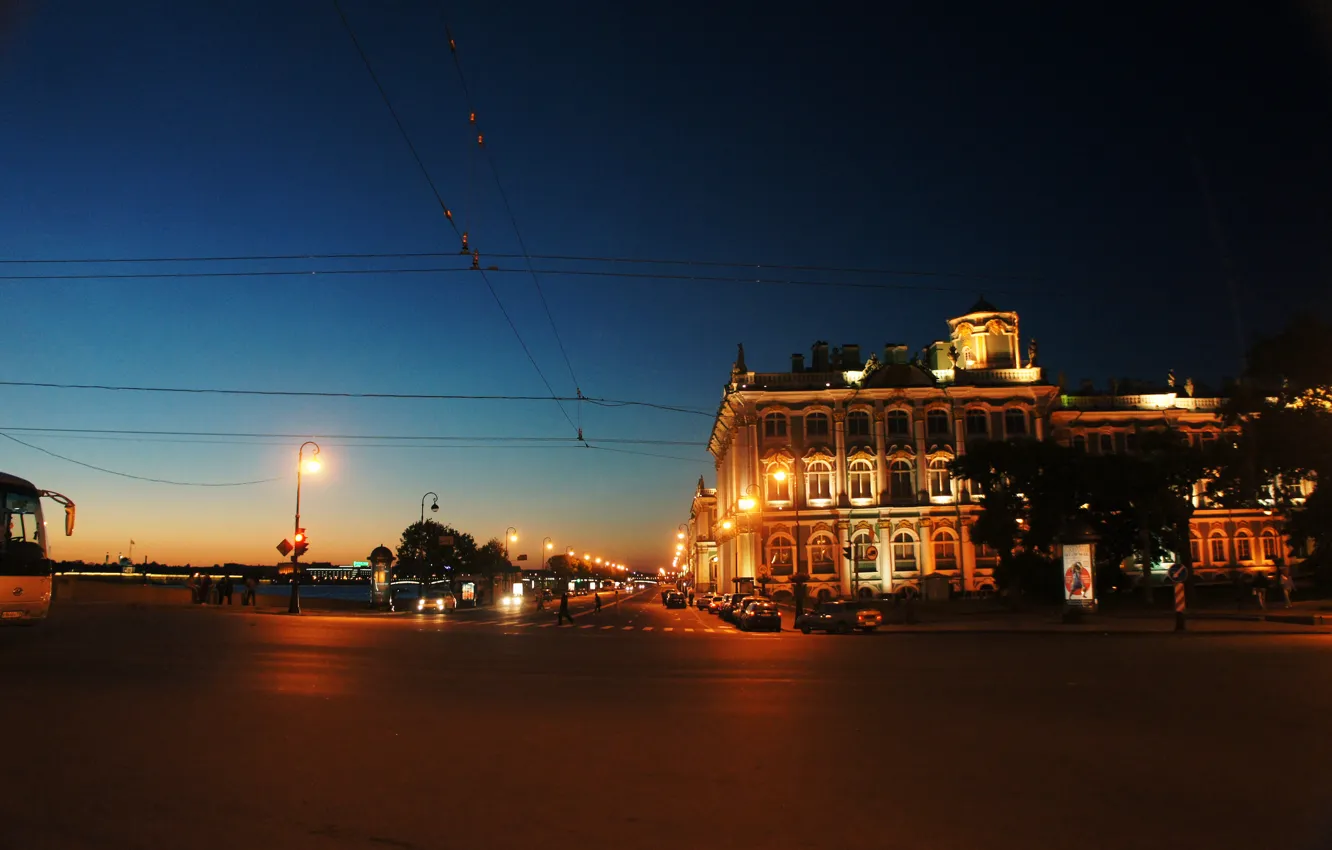 Photo wallpaper night, river, Peter, Saint Petersburg, The Hermitage, Russia, Museum, Russia