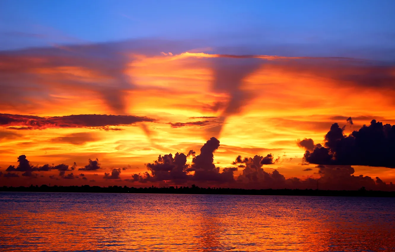 Photo wallpaper wave, water, clouds, sunset