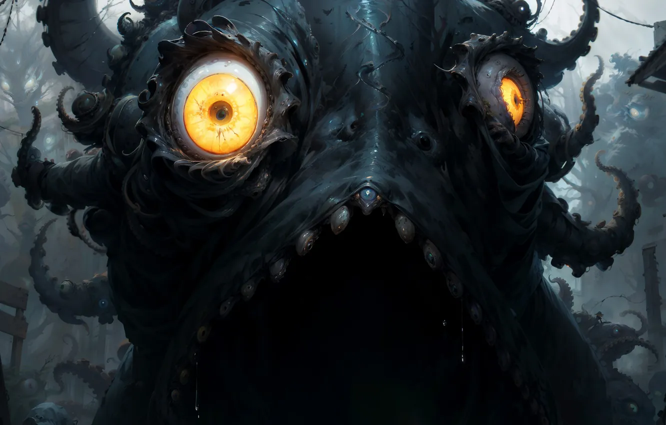 Photo wallpaper eyes, teeth, horror