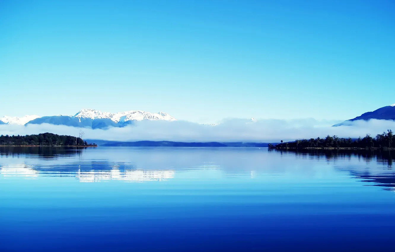 Photo wallpaper mountains, lake, cloud, blue