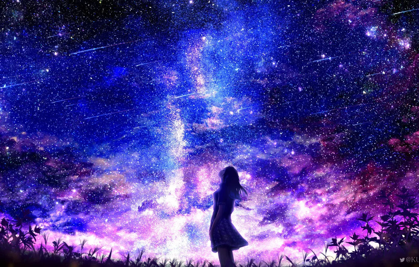 Photo wallpaper the sky, girl, night, the city