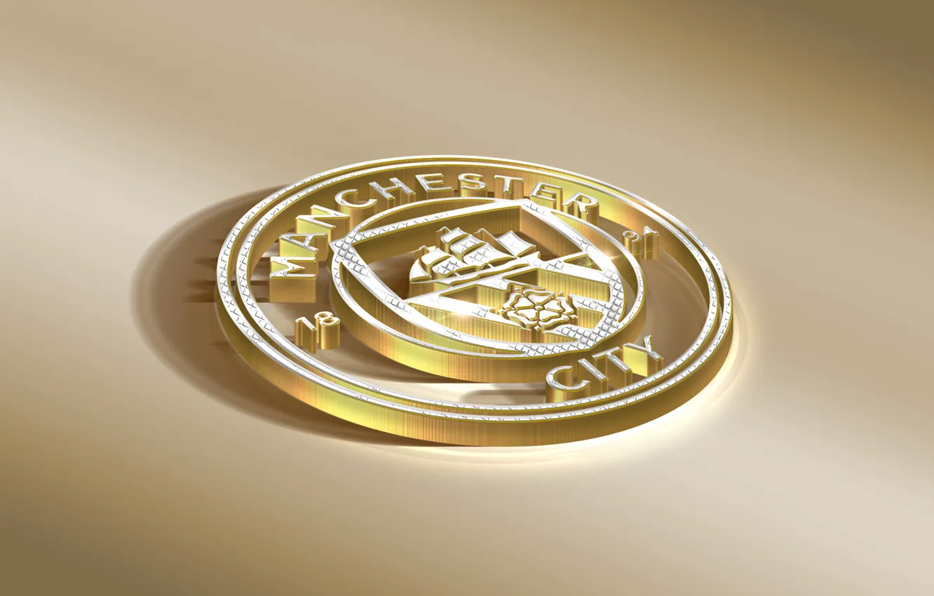Photo wallpaper Logo, Golden, Football, Sport, Soccer, Manchester City, Emblem, English Club