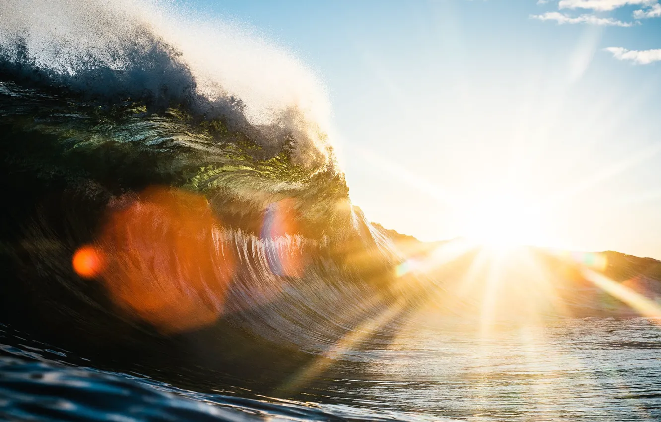 Photo wallpaper wave, the sun, the ocean