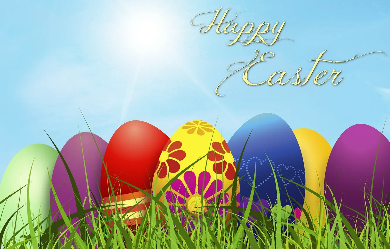 Photo wallpaper the sky, grass, eggs, Easter, vector graphics