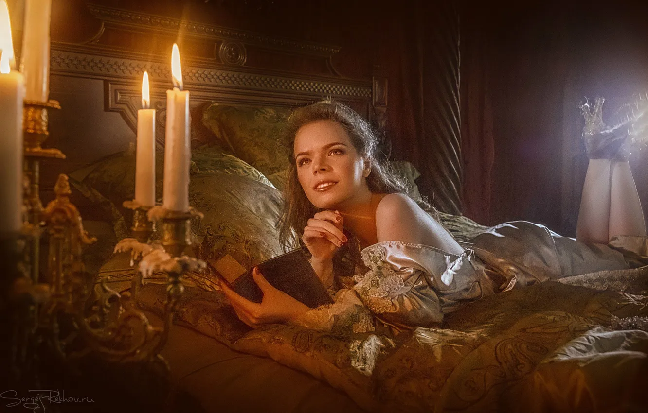 Photo wallpaper girl, candles, bedroom, Sergey Rehob