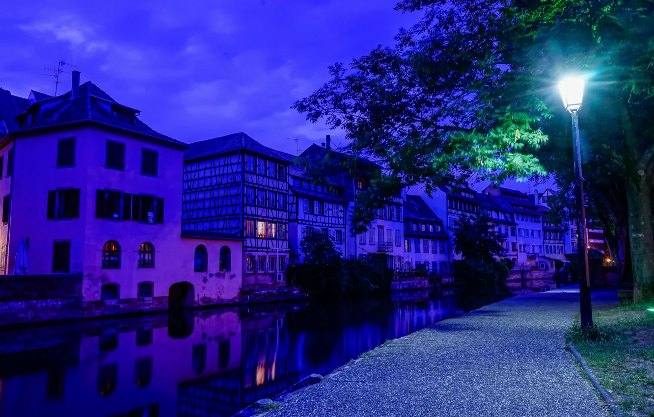 Photo wallpaper night, lights, France, home, lights, Strasbourg